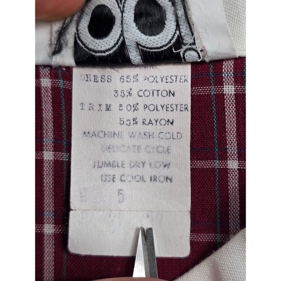 Vintage PBJ 70s Burgundy & White Plaid Dress White Collar Cap Sleeves Small - Picture 3 of 4